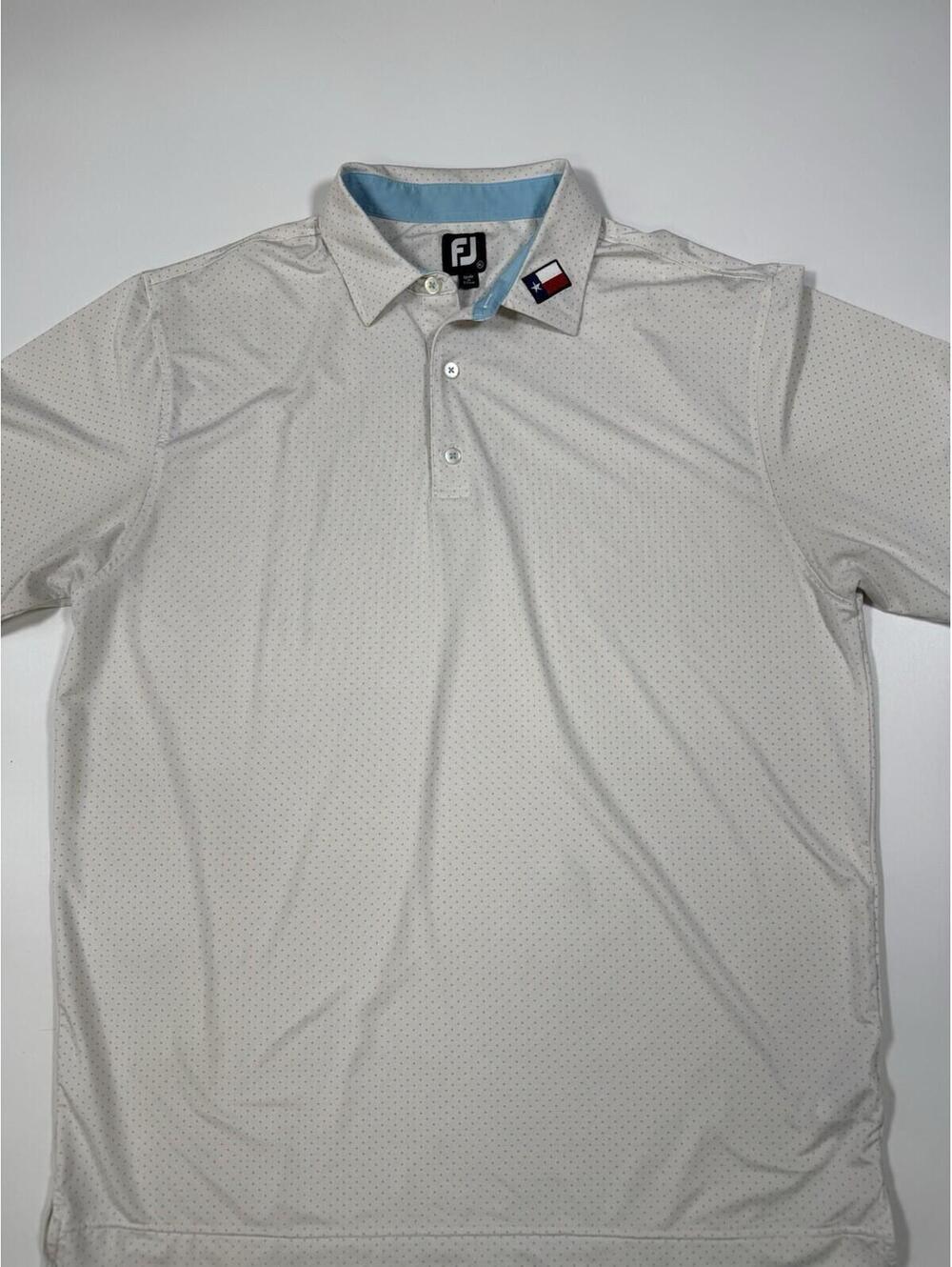 FootJoy Polo Shirt Mens XL White Blue Dot Texas Flag The Dominion Golf
